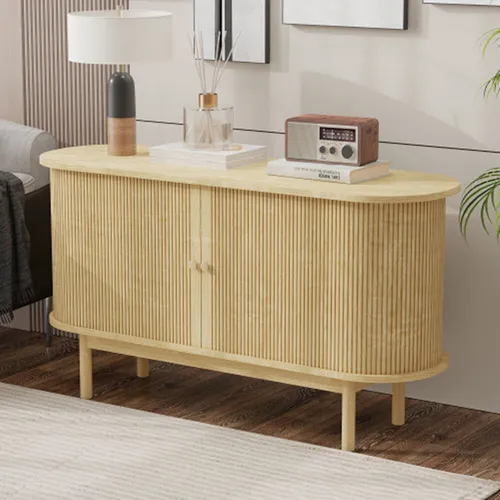 Modernes Lamellen Sideboard mit Schiebetüren 138cm