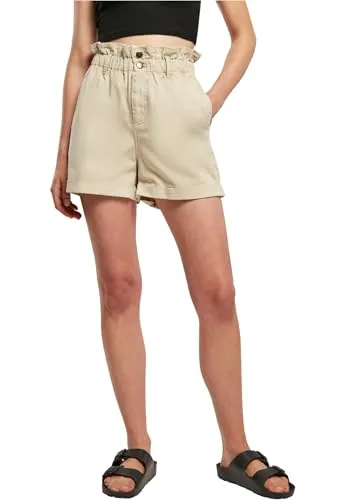 Urban Classics Damen Kurze Hose Ladies Paperbag Shorts, Farbe softseagrass, Größe 28
