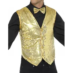 Smiffys Pailletten-Weste, Gold - Kostüm-Outfits für Erwachsene, elegante Pailletten-Weste für Herren, ideal für Karneval und Themenpartys, leichtes Material für hohen Tragekomfort und einfaches An- und Ausziehen.
