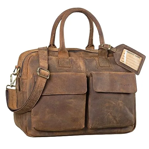 STILORD 'Carlo' Große Umhängetasche aus Leder für 15,6 Zoll Laptops - Messenger-Bag aus echtem Büffel Leder mit gepolstertem Notebookfach für optimalen Schutz. Ideal für Lehrer, Berufstätige und auf Reisen.
