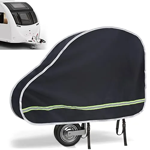 Coverify Anhängerkupplung Abdeckung, Deichselhaube aus 600D Oxford Stoff, Schwarz Universal Deichselabdeckung mit Reflektorbänd für Wohnwagen & Pferdeanhänger/Anhänger mit Antischlingerkupplung