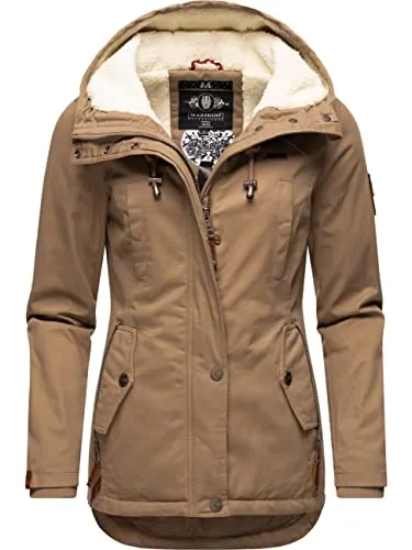 MARIKOO Damen Winterjacke mit kuscheliger Kapuze - Funktionsjacke mit flauschigem Teddyfleece-Innenfutter, wasserabweisend und tailliert für eine perfekte Passform – ideal für kalte Herbst- und Wintertage.
