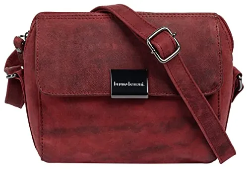 Umhängetasche BRUNO BANANI, Damen, rot - Elegante Damen Umhängetasche aus echtem Leder, ideal für den Alltag. Mit sicherem Reißverschluss und verstellbarem Schultergurt für maximalen Komfort.