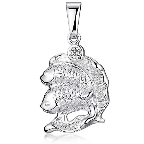 MATERIA Damen Kettenanhänger Sternzeichen Fische aus 925 Echt Silber mit Zirkonia Stein KA-463