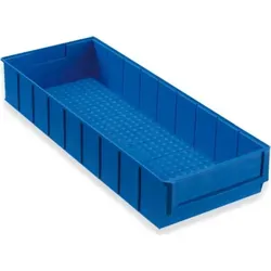 Hünersdorff Regalbox aus PP, 500x183x81 mm blau - Stapelbehälter in Industriequalität, bruchsicher und temperaturbeständig von -20°C bis +80°C. Mit 6,00 L Volumen und optimaler Entnahme von Kleinteilen durch Bodennoppen.