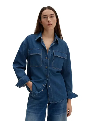 someday Damen Langarmbluse ZADDISON | Overshirt aus Denim in mid Century Blue, Größe 38 - Damen-Blusen mit Button-down-Kragen, hochwertiges Denim Overshirt für vielseitige Kombinationsmöglichkeiten und modernen Casual Look.