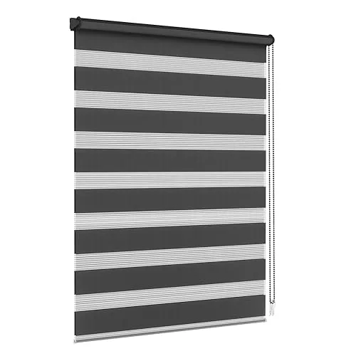 Jalousiescout Doppelrollo Klemmfix ohne Bohren & mit Bohren, 35x220cm Schwarz Rollo Fensterrollo lichtdurchlässig, Sonnenschutzrollo Zebrarollo für Fenster & Türen