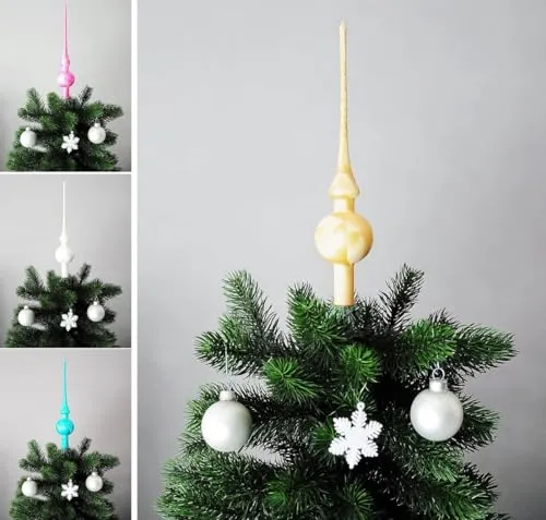 JACK Christbaumspitze Spitze Glas 28cm Eislack Glanz Matt Baumspitze Mundgeblasen Box, Farbe:Gold