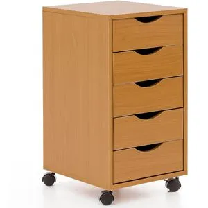 Wohnling Rollcontainer WL5.924 - Holz in Buche - Büroschrank mit 5 leichtgängigen Schubladen, ideal für Ordnung im Büro. Strapazierfähige melaminharzbeschichtete Spanplatten und 4 praktische Leichtlaufrollen für einfache Mobilität.