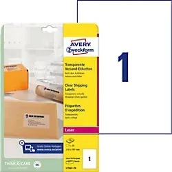 Avery Zweckform L7567-25 Etiketten transparent, 25 Stück - Etiketten für Pakete und Päckchen, selbstklebend und wetterfest, nahezu unsichtbar nach dem Aufkleben, reißfest und UV-beständig, ideal für den professionellen Einsatz.