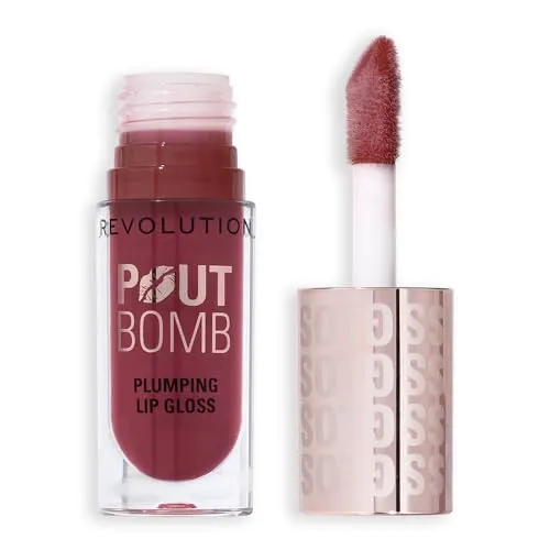 Revolution Beauty, Pout Bomb Plumping Lipgloss, Hochglanz für Volle Lippen mit Hyaluronsäure & Peptiden, Vegan & Ohne Tierversuche, Rosenholz Rosa