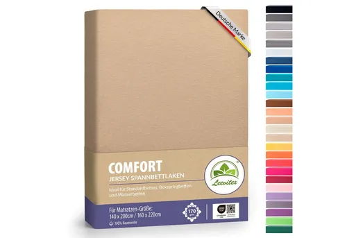 leevitex® Spannbettlaken Premium 170g/m², Gummizug: rundum, schwer und dick, 100% Jersey-Baumwolle, auch Boxspringbett geeignet