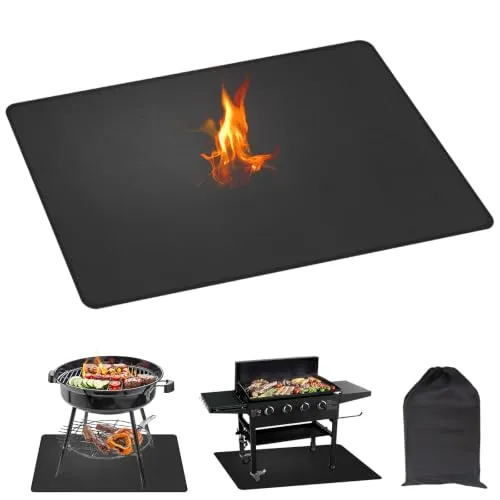 Feuerfeste Unterlage, 90x130 cm Hitzebeständig bis 550°C Feuerschutzmatte Hitzebeständig Hitzeschutzmatte für Grillunterlage Bodenschutz BBQ Gasgrill Holzkohlegrill