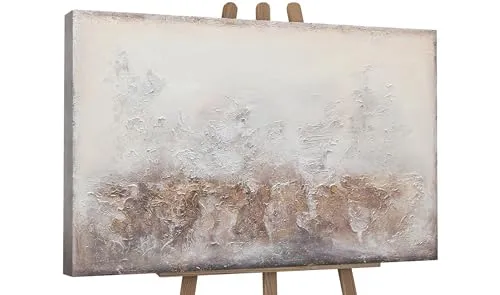 YS-Art Abstrakt Acryl Gemälde auf Leinwand Hochglanz handgemalt Wandbilder Wohnzimmer modern Wohndekor Bilder Büro Praxis braune Farben echte Kunst 140x100 cm