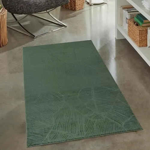 CARPETIA Flurteppich Läufer mit Höheneffekt, rutschfest und schmutzabweisend, grün, 80x150 cm - Samtweiche Oberfläche für ein angenehmes Laufgefühl. Strapazierfähig und langlebig, ideal für stark frequentierte Bereiche. Mit rutschfester Beschichtung für zusätzliche Sicherheit in jedem Raum.