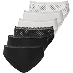 Jazz-Pants Slips VIVANCE, Damen, Gr. 32/34, 6 Stk., schwarz (schwarz, creme), Single Jersey, Obermaterial: 95% Baumwolle, 5% Elasthan, gepunktet, unifarben, Unterhosen, angenehm elastische Qualität