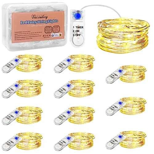 LED Lichterkette Batterie mit Timer, Kupfer Drahtlichterkette 2M 20LED Weihnachtsbeleuchtung Batteriebetrieben für Flasche, Urlaub, Innen, Außen, Hochzeit, DIY, Party Deko (Warmweiß, 12 Stück)
