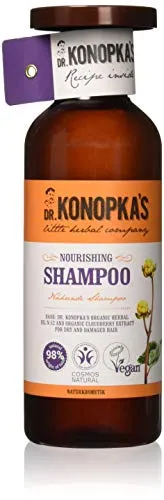 Dr. Konopka's Natural Shampoo Nourishing 500ml - Shampoo mit 98% natürlichen Inhaltsstoffen, angereichert mit Bio-Cloudberry-Extrakt, der trockenes und geschädigtes Haar repariert und nährt.