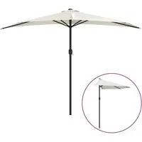 furnicato Balkon-Sonnenschirm Alu-Mast Sandfarben 300x155 cm Halbrund - Eleganter Balkon-Sonnenschirm mit starkem Aluminiummast und einfacher Kurbelbedienung. Ideal für schattige Plätzchen im Garten, gefertigt aus UV-beständigem Polyester für Langlebigkeit und einfachen Schutz.