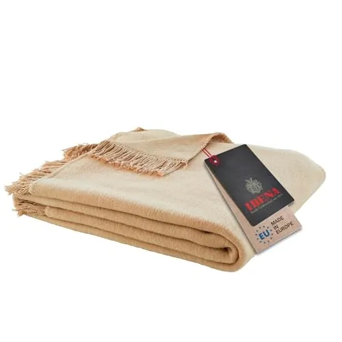 Ibena Uni Decke Braga camel 150x200 - Bettdecken: Weiche Fransendecke aus Baumwollmix, ideal für gemütliche Abende und waschbar bei 30°. Größe: 150x200 cm, Farbe: camel.