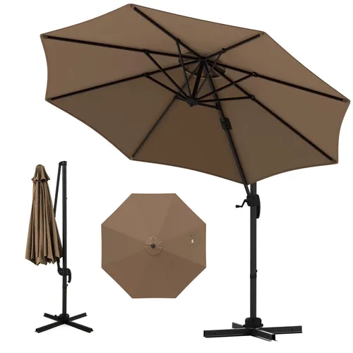 GOPLUS Sonnenschirm 300 x 300 cm, Terrassenschirm mit Kurble, 5-fach neigbarer Ampelschirm, 360°drehbarer Gartenschirm, Braun
