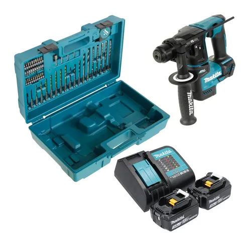 Makita DHR 171 SFX3 Akku Bohrhammer 18 V - Bohrmaschinen mit 1,2 J Schlagkraft, inklusive 2x 3,0 Ah Akkus und 65-tlg. Zubehörset für vielseitige Anwendungen.
