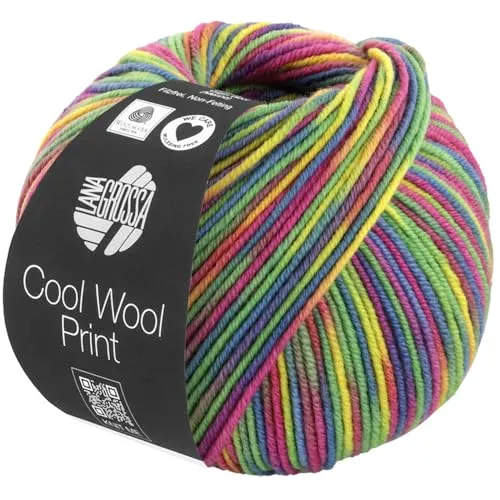 LANA GROSSA Cool Wool Print | Extrafeine Merinowolle waschmaschinenfest und filzfrei | Handstrickgarn aus 100% Schurwolle (Merino extrafein) | 50g Wolle zum Stricken & Häkeln | 160m Garn FB 833