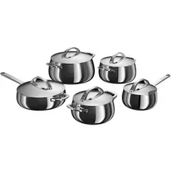 BergHOFF Home Topfset Edelstahl 10 teilig mit Deckeln, PFAS PTFE frei, für alle Herdarten, backofenfest - Grau