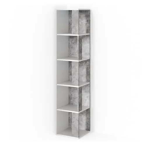Vicco Eckregal Lio, Weiß/Beton - Eckregal mit 5 Ablageflächen, ideal für platzsparende Aufbewahrung in jedem Raum. Modernes Design in Betonoptik.