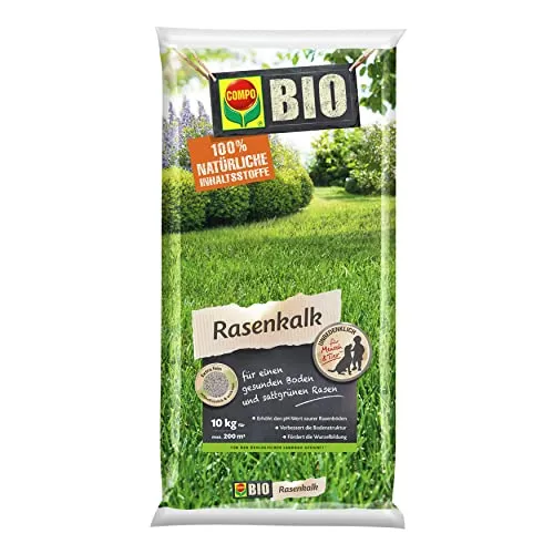 COMPO BIO Rasenkalk 10 kg - Organischer Dünger zur Erhöhung des pH-Werts saurer Böden, verbessert Nährstoffverfügbarkeit und Bodenstruktur für gesunde Rasenflächen.