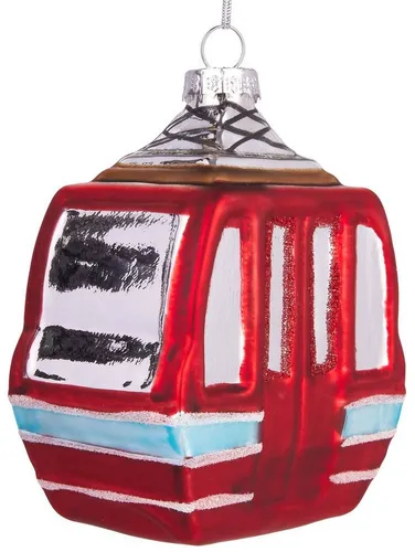 BRUBAKER Christbaumschmuck Mundgeblasene Weihnachtskugel Rote Skigondel, klassische Weihnachtsdekoration aus Glas, handbemalt - 10 cm