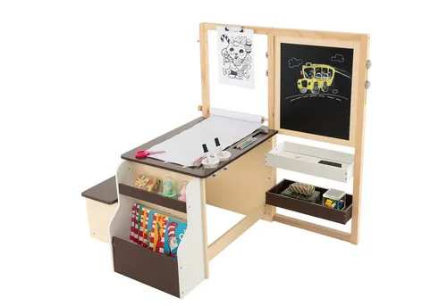 COSTWAY Standtafel 6 in 1 Kinder Staffelei Set, mit Bank