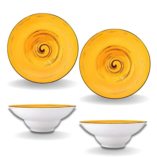 Wilmax Gelber Porzellanteller, 22.5 cm – WL-669423/A2 - Tief-Teller aus hochwertigem Porzellan, gefrierschrankgeeignet und mikrowellensicher – ideal für kreative Anrichte und vielseitige Nutzung.