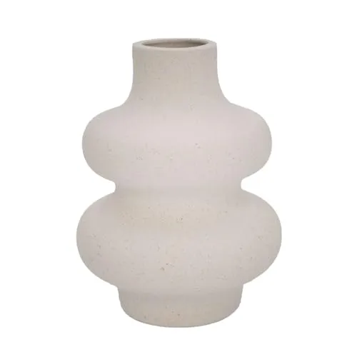 Intirilife Keramik Vase in Creme Weiß - 11.5 x 15.5 cm - Spiralvase Dekovase ideal für Blumen Pampasgras und Trockenblumen