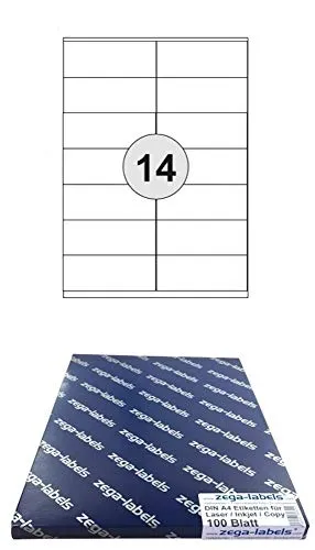 1.400 Etiketten 105 x 41 mm selbstklebend auf DIN A4 Bögen (2x7 Etiketten) - 100 Blatt Pack - Universell für Laser/Inkjet/Kopierer einsetzbar - 105x41mm 14-teilig