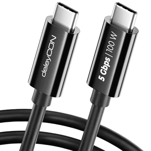 deleyCON 1m USB C Kabel (100W Schnellladekabel + Datenkabel 5 Gbit/s) USB-C Ladekabel für iPhone 17 16 15 Pro Max Air Galaxy S25 S24 Pixel iPad Pro MacBook Air Tablets Switch PS5 - Schwarz