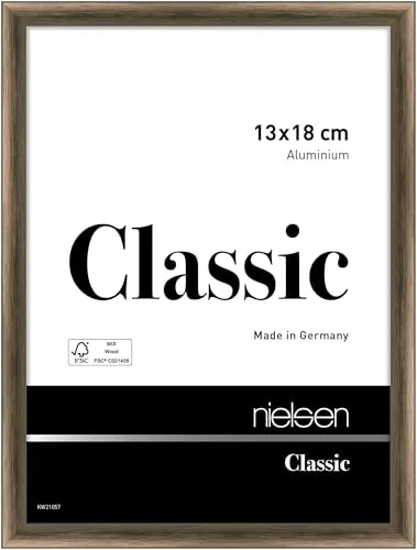 nielsen Bilderrahmen, 13 x 18 cm, Aluminium, Walnuss matt, Fotorahmen zum Auftstellen und Aufhängen im Hoch- & Querformat, Echtglas, Classic