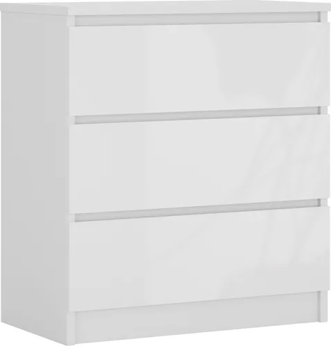 Kommode 3 Schubladen, Mattweiß / Weiß Glanz, 78 x 70 x 39 cm