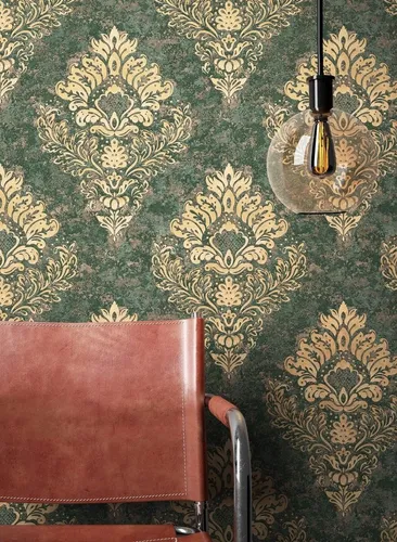 Newroom Vliestapete Grün Barock Ornament - Elegante Vliestapete in Grün mit Barock Ornamenten, ideal für Wohnzimmer und Küche. Wasser- und dampfbeständig sowie scheuerbeständig – perfekt für jeden Raum!