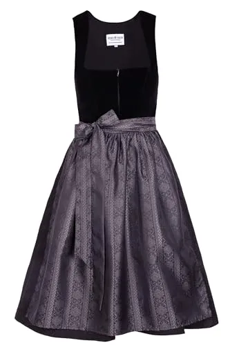 Midi Dirndl Evi Samt Schwarz - Dirndl für Damen, elegantes Midi Dirndl aus luxuriösem Samt in Schwarz, ideal für festliche Anlässe und besondere Ereignisse.