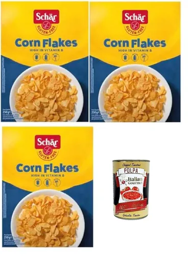 Schär Corn Flakes Glutenfrei 3x250g Knusprige Frühstücksflocken +Polpa