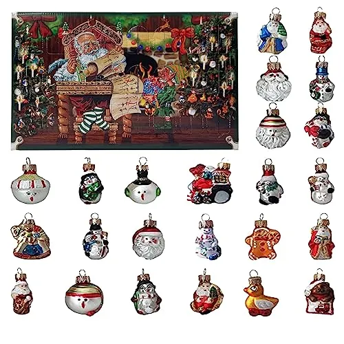 Krebs Glas Lauscha - Adventskalender mit 24 handgefertigten Weihnachtsfiguren, mundgeblasen und perfekt für die festliche Dekoration