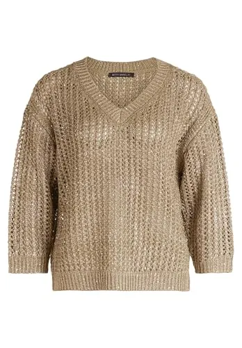 Betty Barclay Lochstrick-Pullover mit Pailletten - Damen Pullover in Soft Olive mit glitzernden Akzenten. Der lässige Boxy-Schnitt und der V-Ausschnitt verleihen einen modernen Look – ideal für trendige Casual-Outfits!