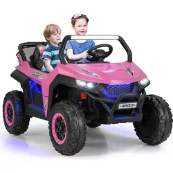 GOPLUS 12V Kinder Elektroauto - Rosa 2-Sitzer mit Fernbedienung - Elektrofahrzeuge, sicheres 2-Sitzer Kinderfahrzeug mit 2,4 GHz Fernbedienung, Musik und Lichteffekten für unvergesslichen Fahrspaß.