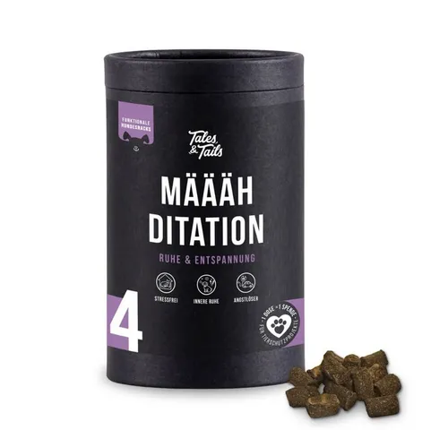 Tales & Tails Määähditation - Funktionaler Hundesnack - Genießen Sie den entspannten Snack für Ihren Hund! Mit köstlichem Lamm und natürlichen Zutaten. Ideal für Training und unterwegs. Unterstützen Sie Tierschutzprojekte mit jedem Kauf!