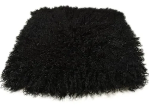 Kuhfelle Online & Nomad Tibet Lammfell Sitzauflage Stuhlkissen aus echtem Tibet Lammfell 40 x 40 cm Schaffell Auflage (Schwarz)