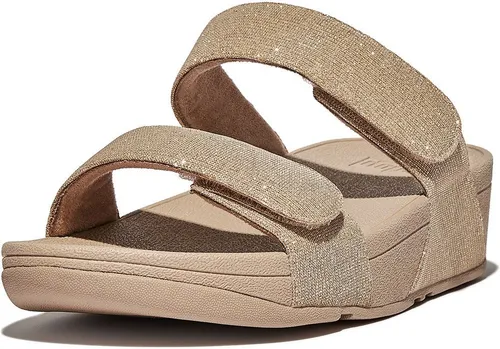 Fitflop Lulu Adjustable Shimmerlux Slides Sandale Beige/Braun 37 EU - Elegante Sandale in Beige/Braun, Größe 37, mit verstellbarem Riemen für perfekten Sitz und Komfort im Alltag.