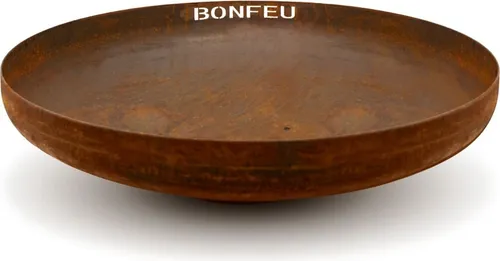 BonFeu BonBowl Feuerschale 60 cm - Robuste Gartenfeuerstelle - Grills: Hochwertige Feuerschale aus wetterfestem Cortenstahl, ideal für Gartenabende und zum Räuchern von Fisch mit optionalem Räucherbrett.
