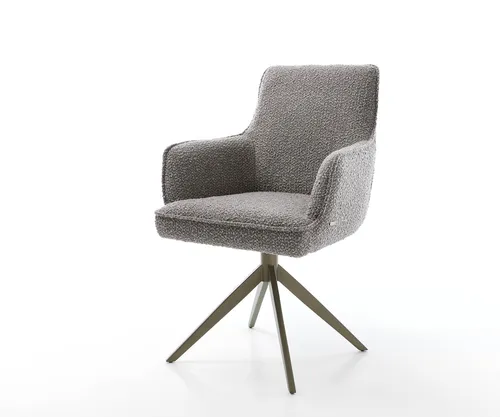 DELIFE Drehstuhl Heira-Flex mit Armlehnen - Esszimmerstuhl mit elegantem Bouclé in Silbergrau, 360° drehbar und mit hochwertigem Taschenfederkern für optimalen Sitzkomfort. Perfekt für stilvolle Essbereiche.