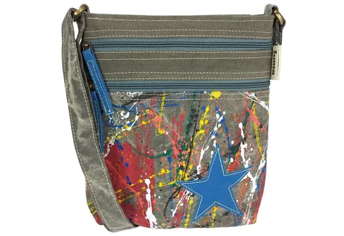 Sunsa Damen vegane Umhängetasche - Nachhaltige Crossover Tasche aus recycelten Materialien - Umhängetaschen: Einzigartige, vegane Tasche aus Leinwand und recycelten Jeans, jedes Stück ein Unikat. Ideal für umweltbewusste Fashionistas, die Stil und Nachhaltigkeit schätzen.